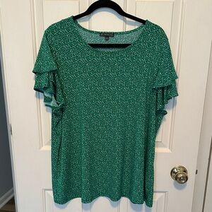 Adrianna Papell Green Ruffle Sleeve Blouse